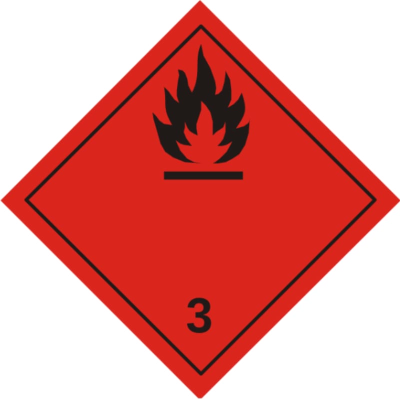 Gyúlékony folyadék (lobbanáspont 60°C-nál kisebb) veszélyességi bárca - Címke anyaga: PE-fólia - Méret: 100x100mm